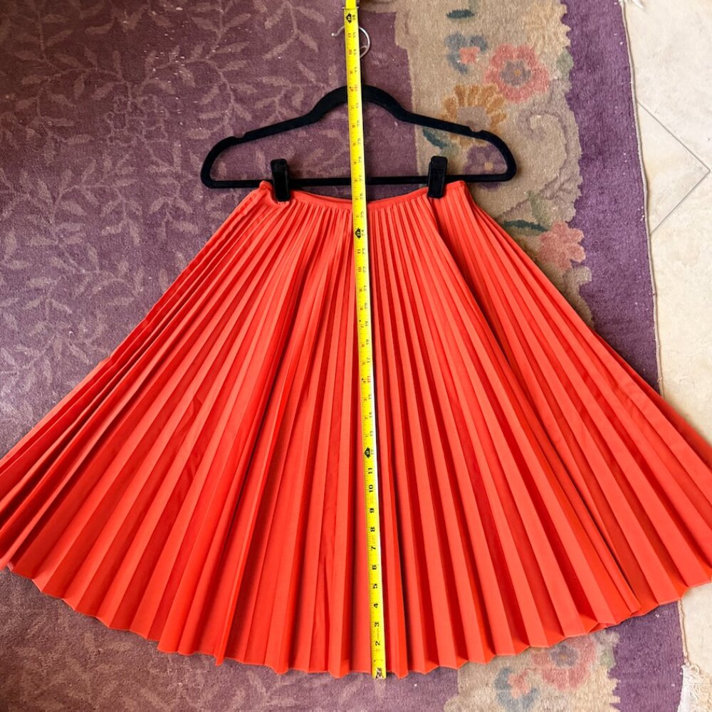 Akris Punto Red Orange Pleated Midi Skirt